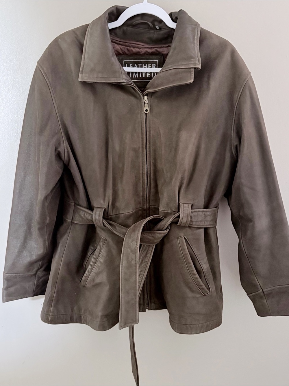 90s Vintage Leather Brown Belted Safari Trench Jacket Coat M Leather Limited